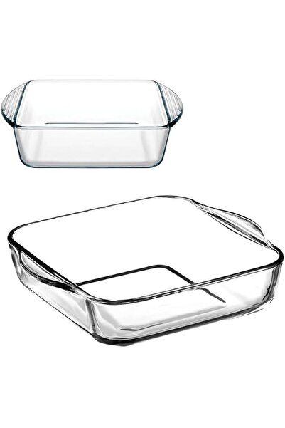 Generic Pasabahce Borcam Square Glass Baking Dish Set - 2 Pieces, 2.99 L, Glossy, 200 g