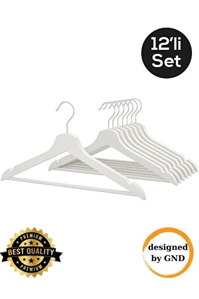 Hausgarten 12 Pieces Wooden White Clothes Hangers Fully Varnished