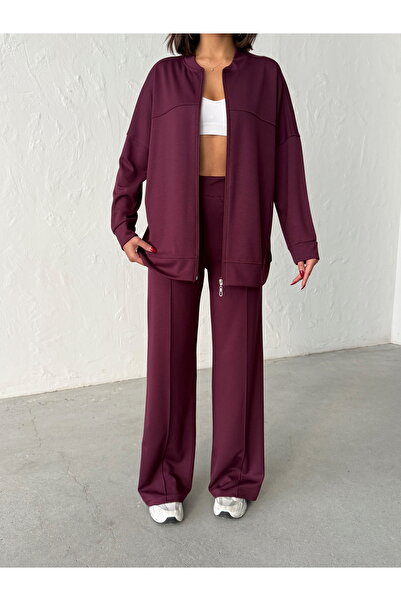 BEJNA Women's Zippered Soft Modal Textured Top and Bottom Set