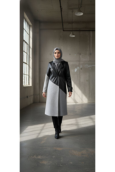 MODA Leather Coat with Eyebrow Detail