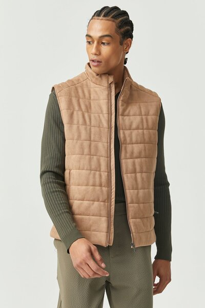 PAULMARK Men's Stand Collar Suede Vest