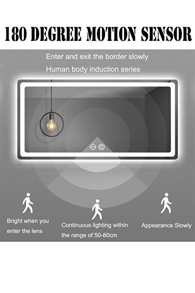 KEKE Multifunctional Horizontal Smart Mirror Frameless LED Light Sensor Touch Defog Time Temp 60x80cm