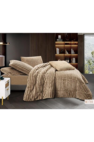 Generic Mawadda Fur Bedspread Dark Beige Winter Single and a Half