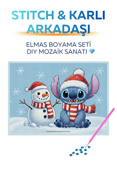Brextco Store Stitch ve Karlı Arkadaşı Elmas Boyama Seti|DIY 5D Elmas Mozaik ...