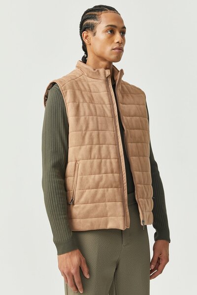 PAULMARK Men's Stand Collar Suede Vest