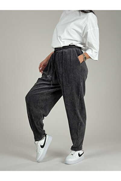 COCOPELLI Anthracite Pleated Velvet Women's Jogger Pants Coc1083