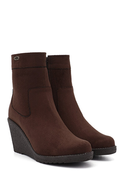 GÖNDERİ(R) Kadın Kahve Süet Fermuarlı Dolgu Topuklu Bot
