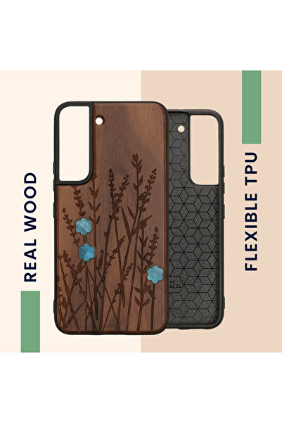 KWmobile Case for Samsung Galaxy S22, Brown, Wood/Silicone, 58306.09
