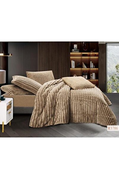 Generic Mawadda Fur Bedspread Dark Beige Winter Single and a Half