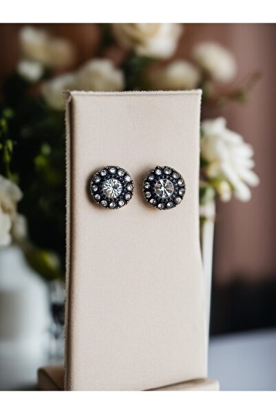 FAYRA ACCESSORIES Diamond Mounted Zircon Stone Pin Round Earrings