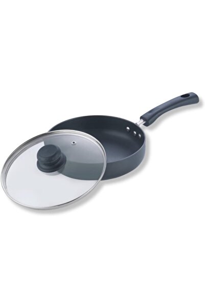 Vinod Deep Frying Pan with Lid, 22 cm, Black, Aluminum