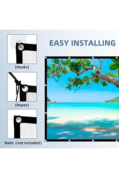 Generic 100-inch 4K 16:9 HD Projector Screen - Wall-Mount, Foldable Portable Indoor Screen with Cord