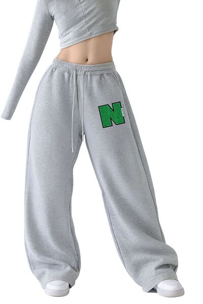 Le Vion Γυναικεία φούτερ παντελόνια με στάμπα και φαρδιά μπατζάκια