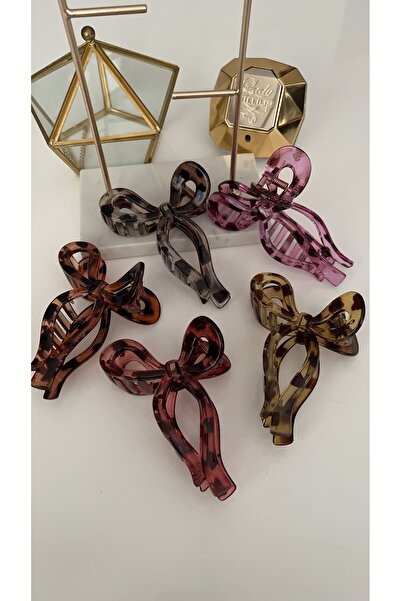 SU PERİSİ TAKI BİJUTERİ Shiny Pink Leopard Print Bowknot Clip with Bottom Tone
