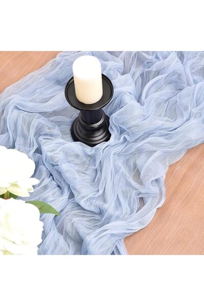 Generic مفرش طاولة قطني من Jwanlody أزرق بطول 10 أقدام، مصنوع من الشاش الريفي...