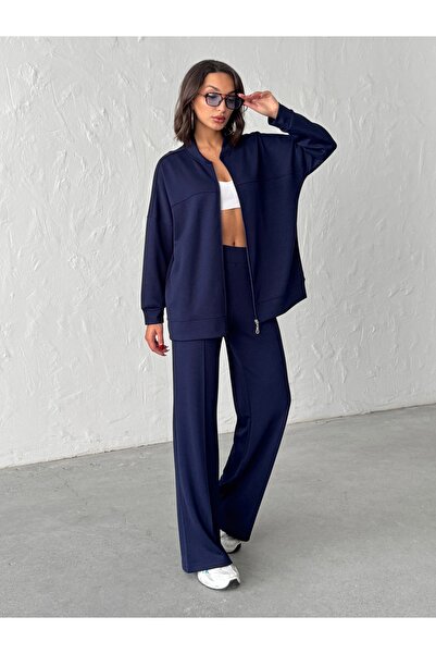 BEJNA Women's Zippered Soft Modal Textured Top and Bottom Set