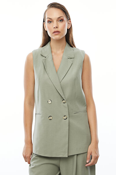 PAULMARK Kadın Keten Dokulu Blazer Yelek