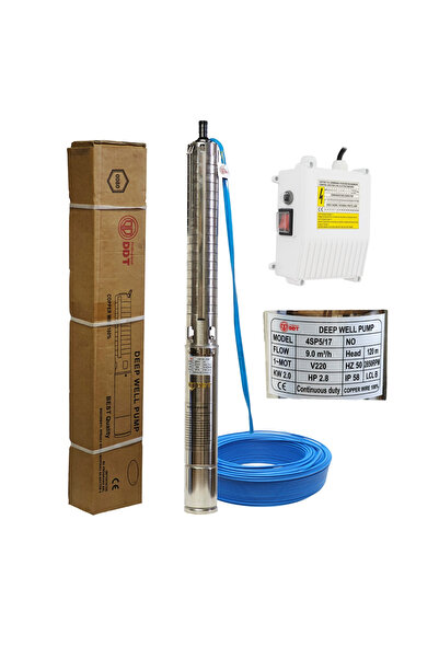 DDT Pompă submersibilă pentru puțuri adânci 4SP5/17 – 2 kW, 3 CP, 9 m³/h, 17 ...