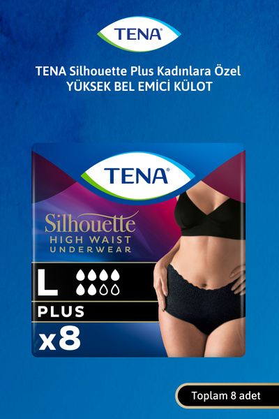 TENA Silhouette Plus Kadınlara Özel Yüksek Bel Emici Külot Siyah L 8'li 1 Pak...