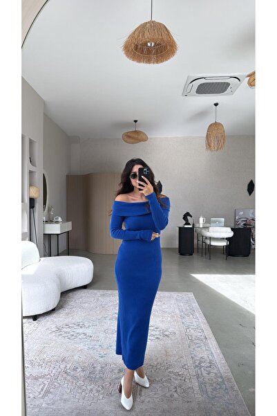 Buket Teke أزرق بلون الكوبالت فستان مادونا الأزرق