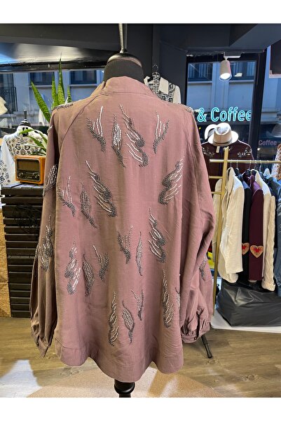 Dadali Women's Stone Embroidered Special Design Long Sleeve Cotton Kimono