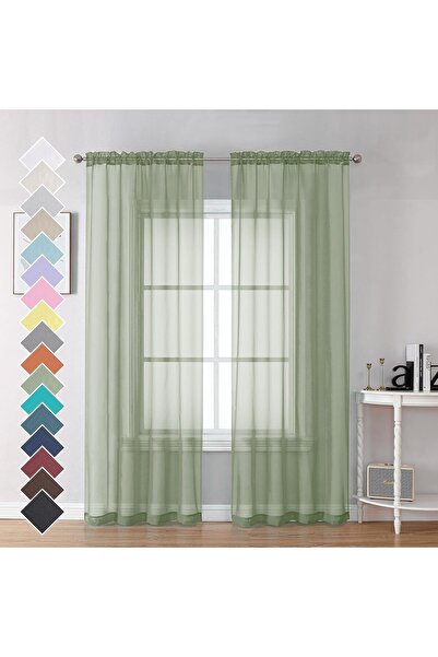 Generic OVZME 2-Piece 84" Sheer Lightweight Curtains - Dark Green, 42"W x 84"L, Polyester