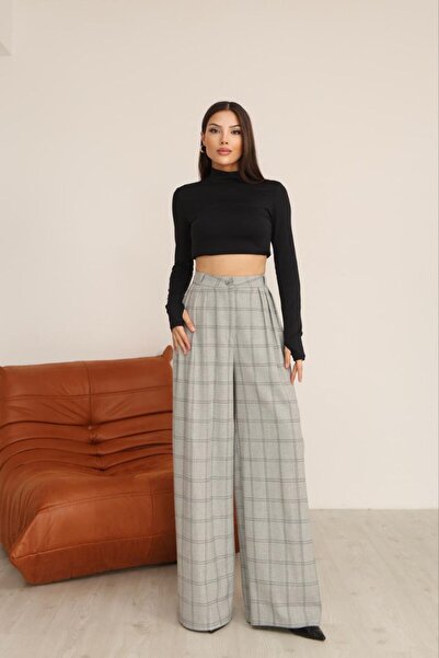 MIZUKI High Waist Polyviscose Plaid Trousers