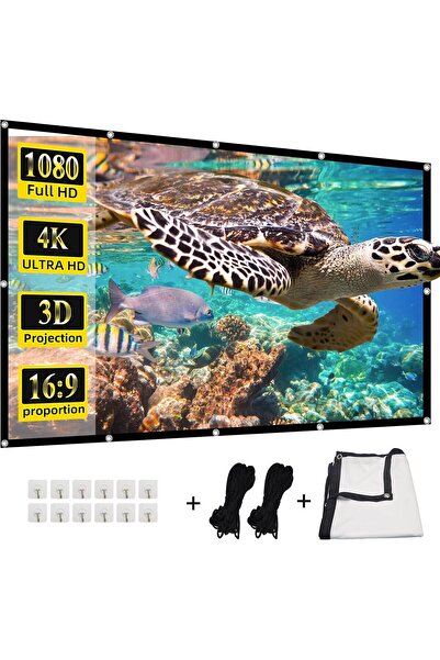 Generic 100-inch 4K 16:9 HD Projector Screen - Wall-Mount, Foldable Portable Indoor Screen with Cord