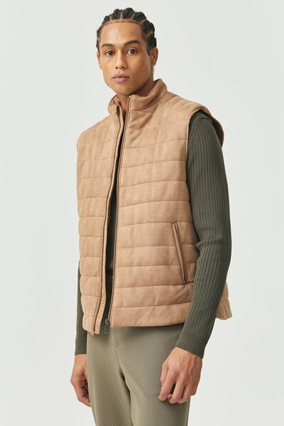 PAULMARK Men's Stand Collar Suede Vest