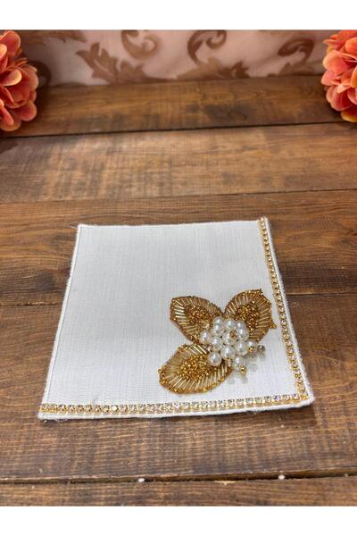 Bahar Home Embroidered Presentation Napkin with Brooch at the Corner
