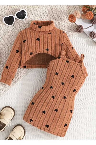 ÇEÇEN HOME Soft Fabric 2-Piece Bolero Dress Set Girl's Heart Dress Set (12-18 Months = 1-1.5 Years)