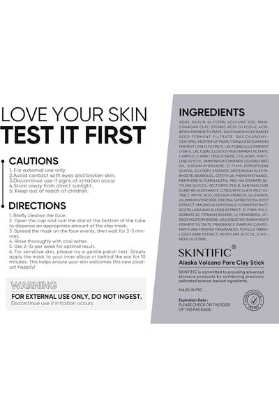SKINTIFIC Alaska Volcano Pore Clay Stick 40g - Deep Cleansing Blackhead Mask