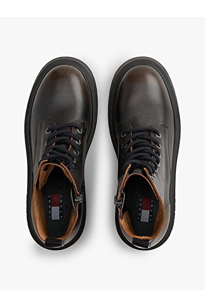 Tommy Hilfiger Chunky Leather Lace-Up Cleat Mid Boots