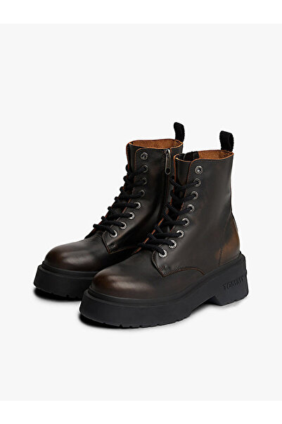 Tommy Hilfiger Chunky Leather Lace-Up Cleat Mid Boots