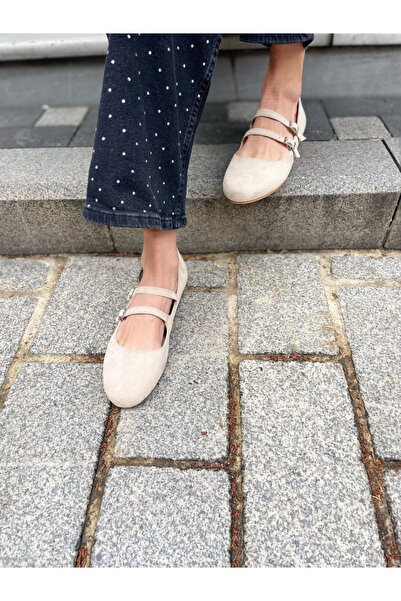 LOVE SHINE Revalin Kadın Süet Babet Yuvarlak Burun Günlük ve Zarif Büyük Numara