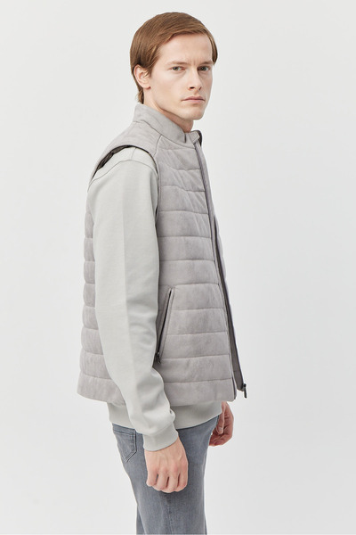 PAULMARK Men's Stand Collar Suede Vest