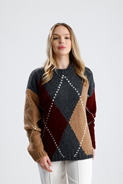 Figo guler rotund Pulover pentru femei cu model Baklava