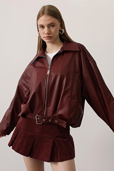 Reyon Deri Kemerli Bomber Çeket
