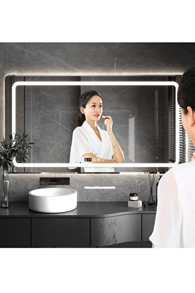 KEKE Multifunctional Horizontal Smart Mirror Frameless LED Light Sensor Touch Defog Time Temp 60x80cm