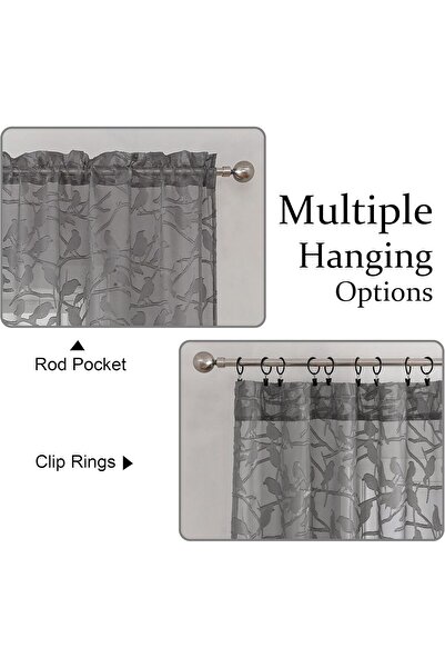 Generic OVZME Angie Grey Semi-Sheer Curtains, 2-Pack, Double Rod Pocket, 96.5 x 182.9 cm