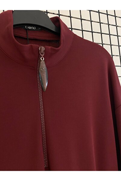 Armine Mock Neck Basic Lycra Tunic with Ribbed Sleeves and Zipper