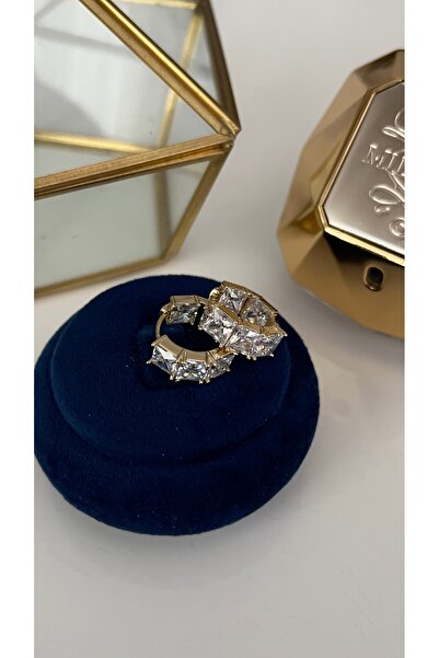SU PERİSİ TAKI BİJUTERİ Xuping Golden Baguette Stone Hoop Earrings