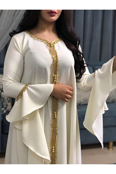 FridayIn Celebrity style Round neck Color contrast Ruffle Flared sleeve Kaftan