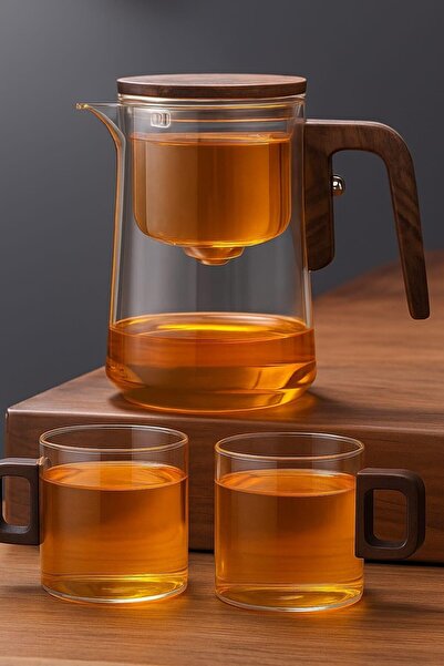morponi إبريق شاي فاخر من الزجاج البوروسيليكات مع غطاء خشبي ومقبض مميز ومغناط...