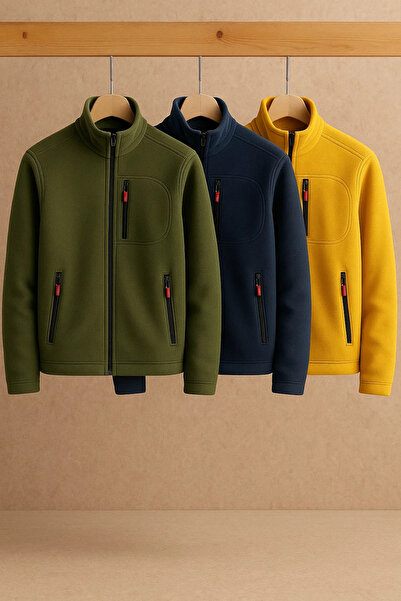 COMBİNE MİCHAİL Men's Winter Zippered Comfortable 3-Piece Sweatshirt