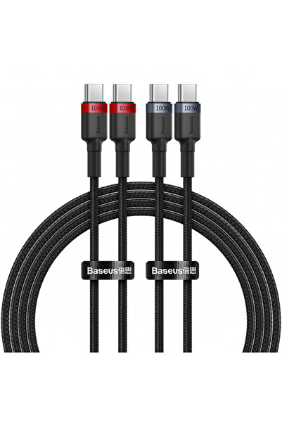 Baseus USB-C - USB-C Cafule Data and Charging Cable, 100W, 1m, Red, Set of 2 pieces