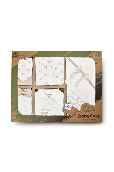 BabyCosy Organic Wear Σετ 10 τεμαχίων για νεογέννητα, Φιογκάκι, πέτρα, 100% β...