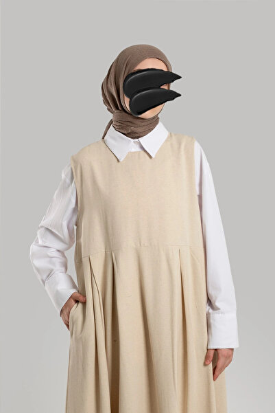 Lemaye Φόρεμα Gilet με λεπτομέρεια από λινό πλισέ - Πέτρα