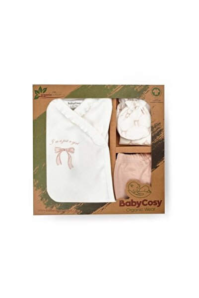 BabyCosy Organic Wear Σετ 5 τεμαχίων για νεογέννητα, Φιογκάκι, πούδρα, BabyCosy