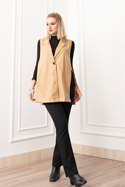 MissVina Arden Luxe Leather Fleece-Lined Long Vest 9086